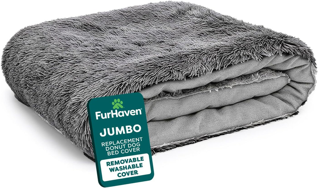 Furhaven Replacement Donut Dog Bed Cover Plush Long Faux Fur Calming
