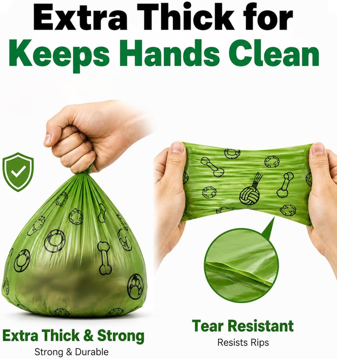 Thick Dog Poop Bags Rolls - Strong Leak Proof with 2 Dispensers 420