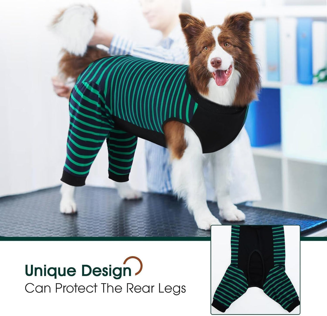 Kuoser Dog Recovery Suit with Anti Licking Rear Leg Sleeve, Green M