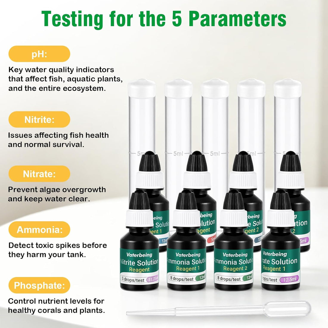 5 in 1 Aquarium Water Master Test Kit, Fish Tank Testing Kit