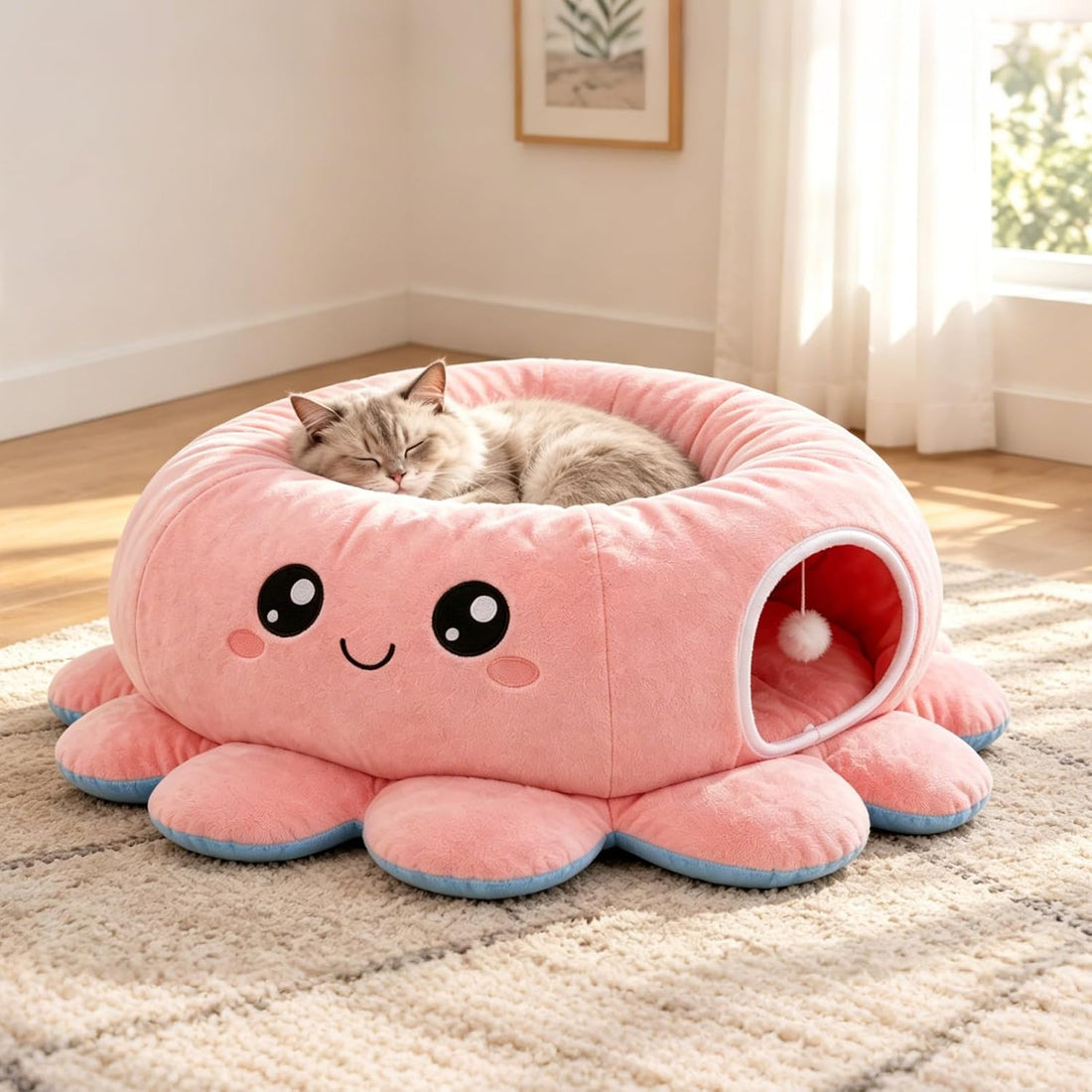 Cat Tunnel Bed, Cat Tunnels for Indoor Cats, Pink