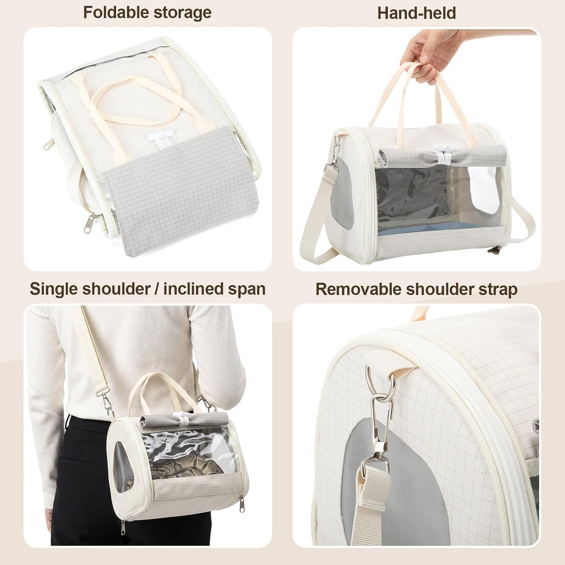 Eccliy Bearded Dragon Travel Carrier Reptile Bag with Flexible Light