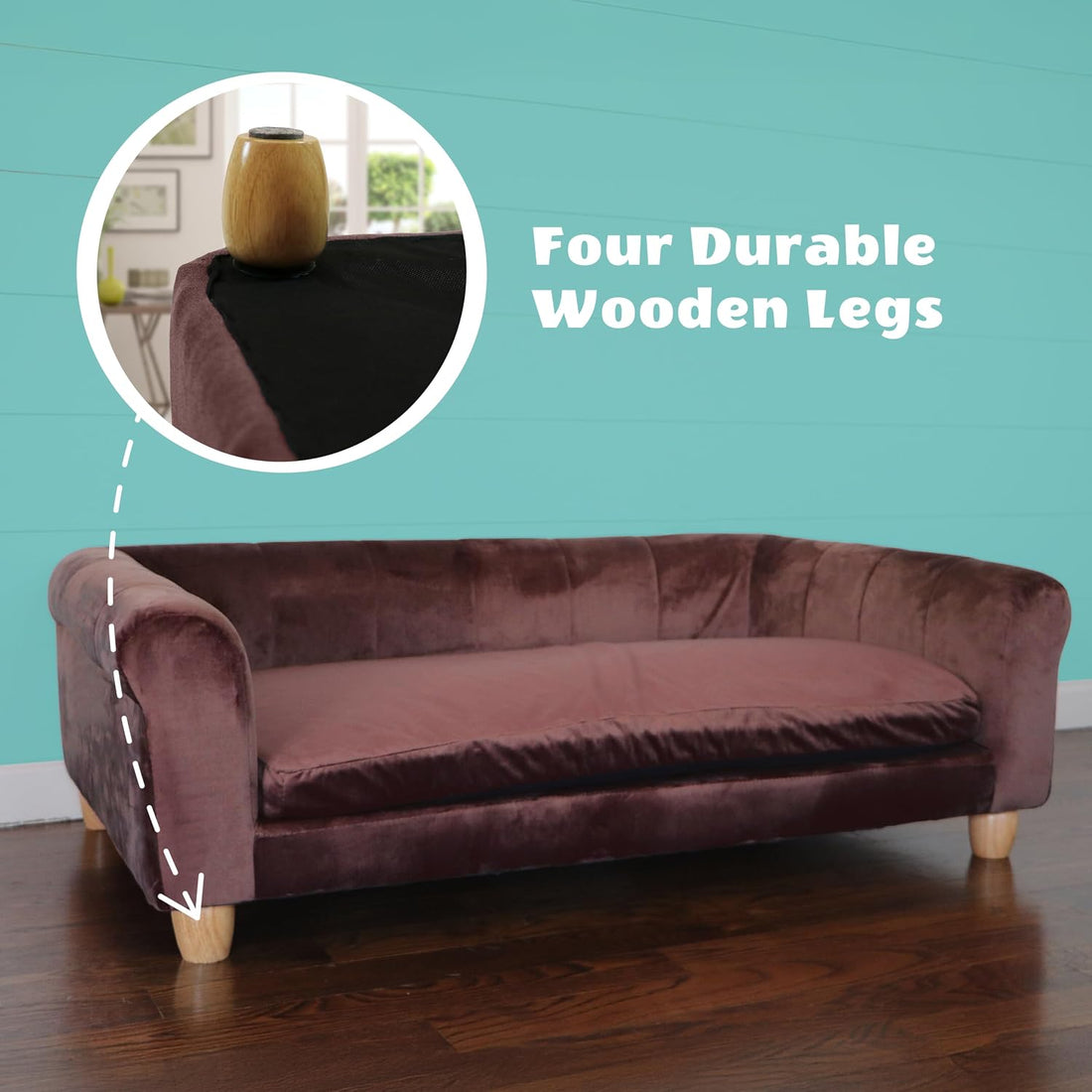CRITTER SITTERS 42-in. Elegant Brown Faux-Velvet Rectangular Dog Sofa