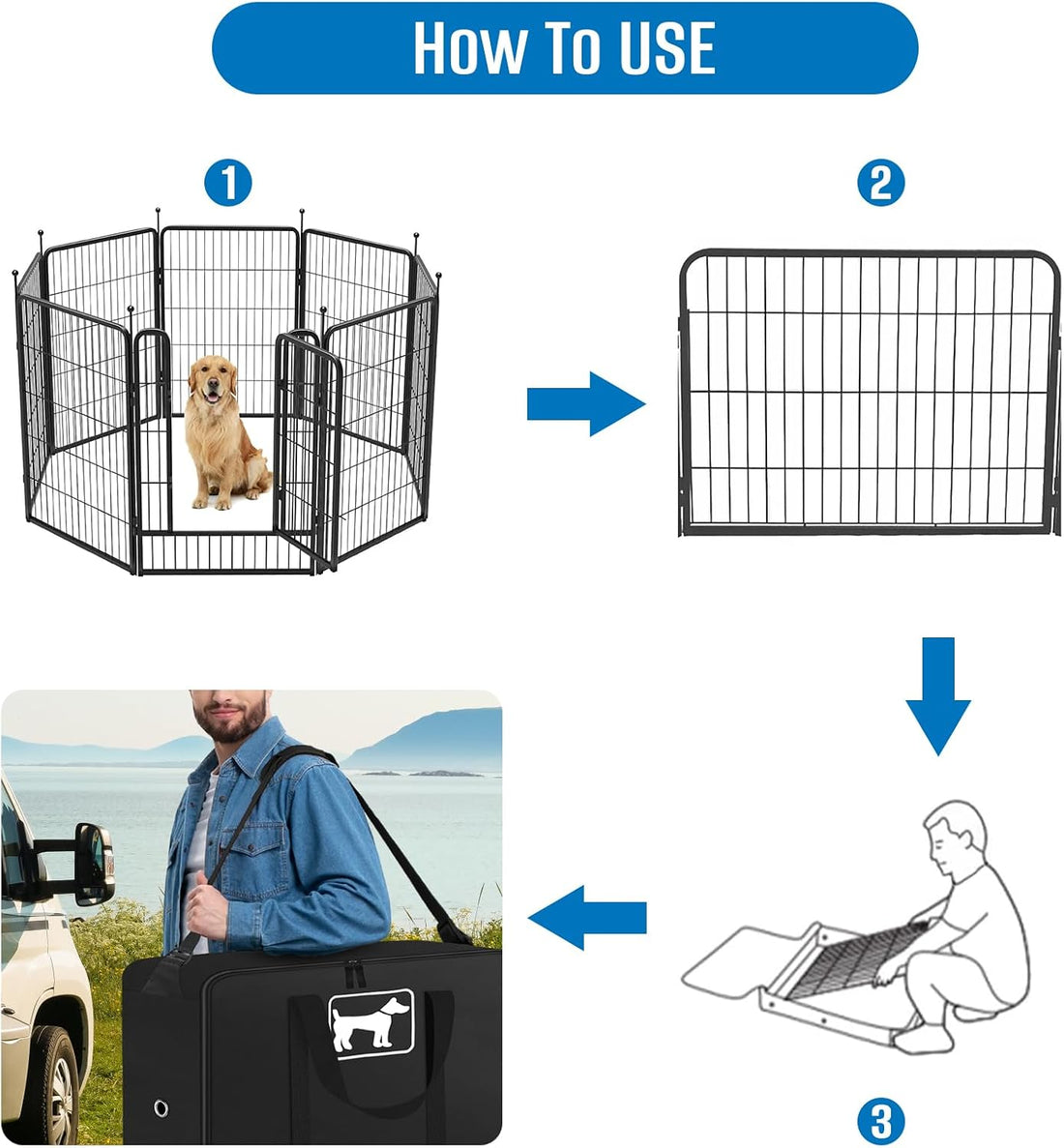 SIRUITON 2Pack 600D Dog Playpen Storage Bag Fits 32" H 8 Panels & 9