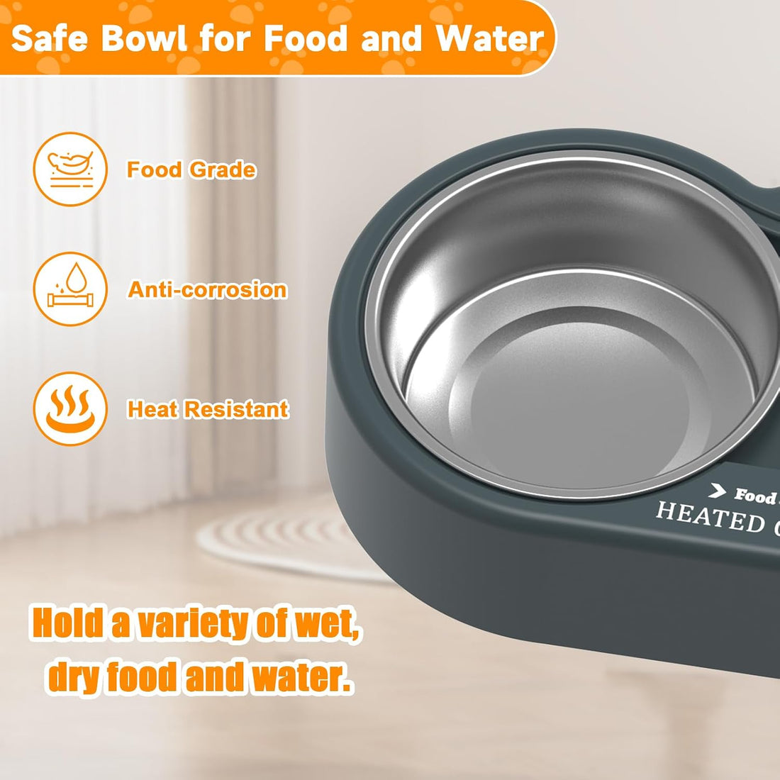 Heated Cat Bowl, Outdoor Heated Pet Bowls with Double Stainless Steel