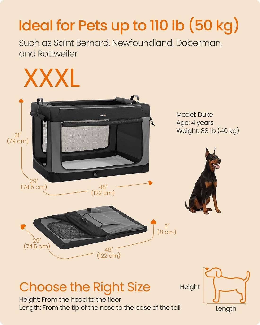 Feandrea Collapsible Dog Crate, Portable Oxford Fabric Pet Carrier