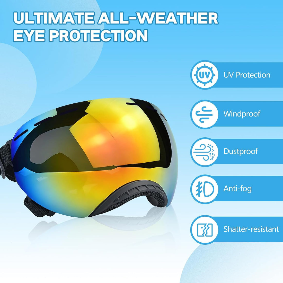 Dog Goggles UV Protection for Medium Large Breeds Rainbow PC Lens
