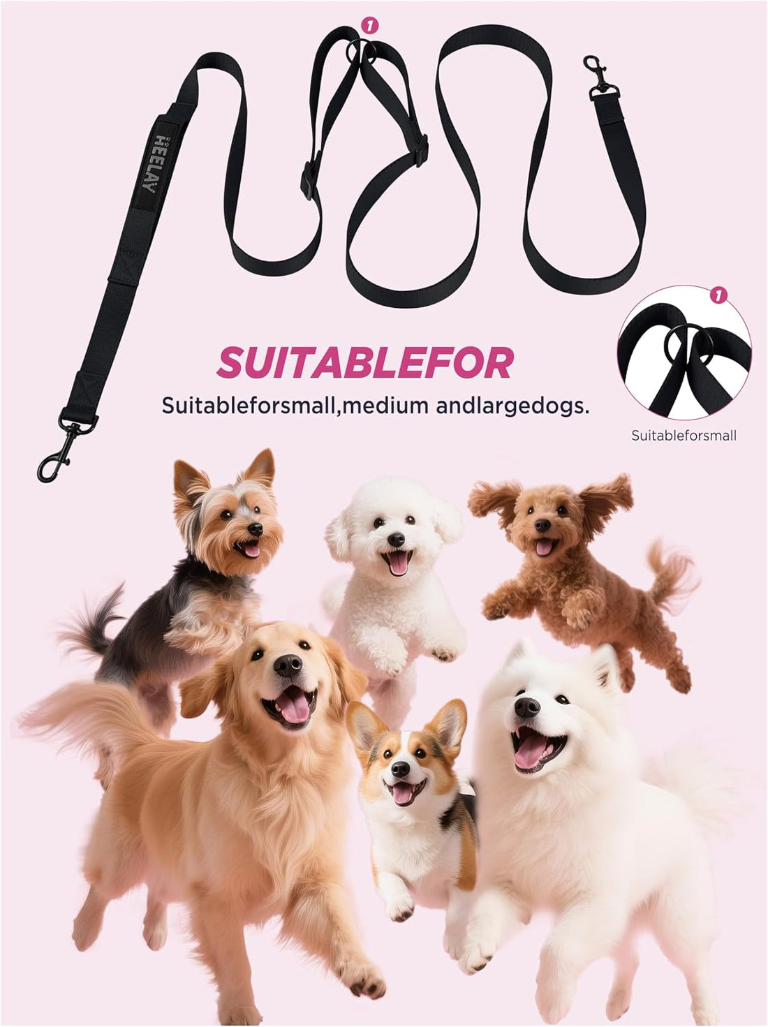 Hands Free Dog Leash, 5.9-10.1ft Crossbody Dog Leash & Waist-Wear