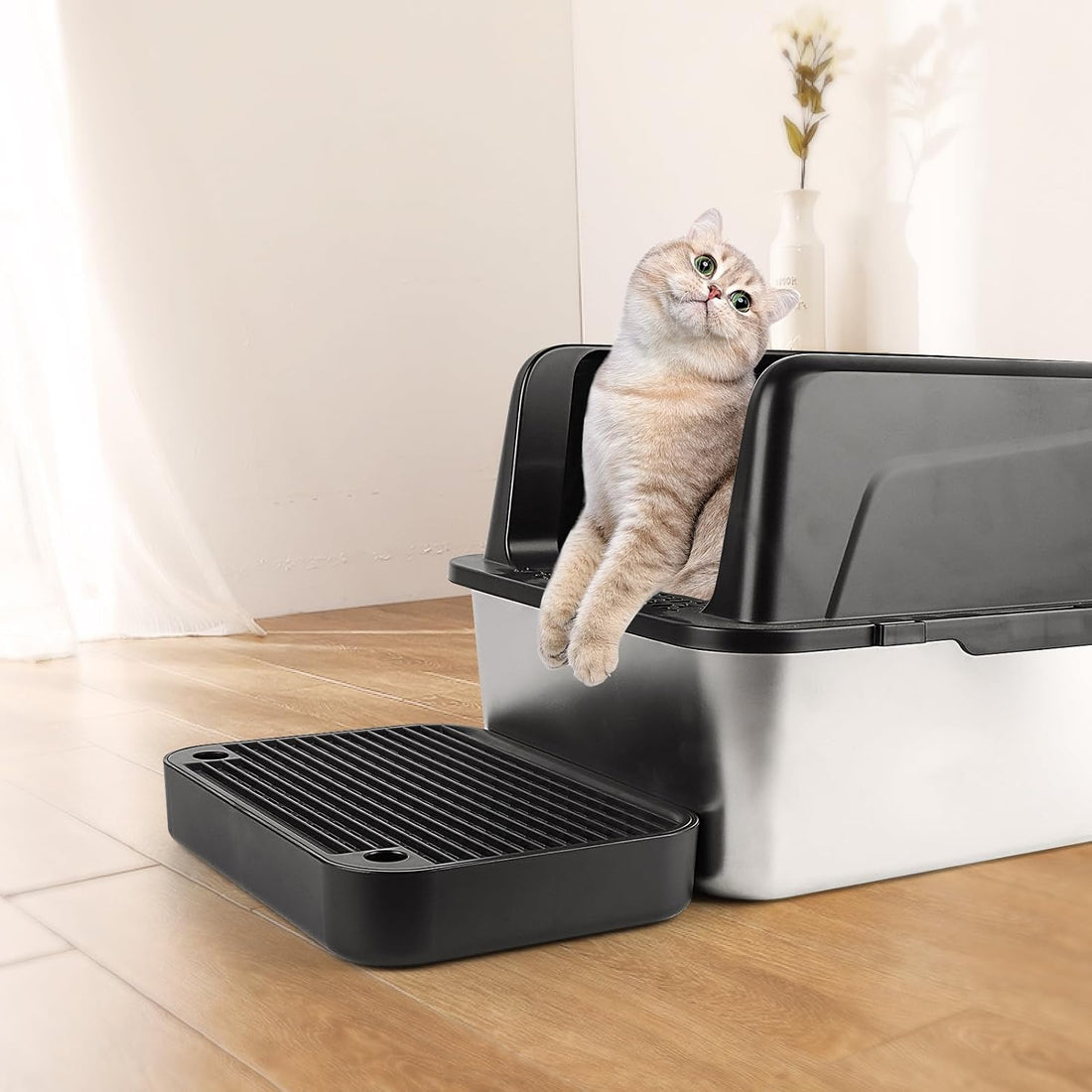 Bartuke Litter Box Step, Cat Step/Ramp/Catcher with Filter Function