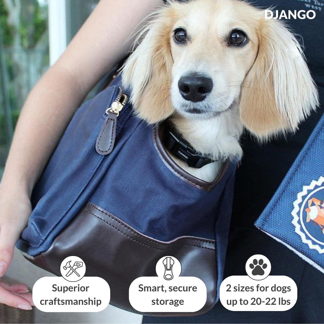 DJANGO Dog Carrier Tote Bag for Small Dogs, Supportive Base - Navy