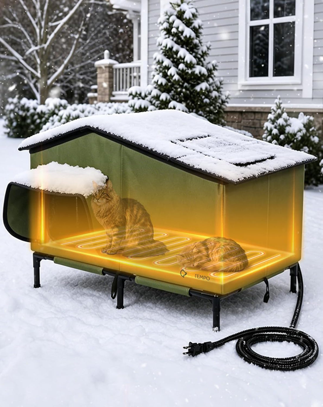 Heated Cat House for Outside Weatherproof in Winter, 20"x16"