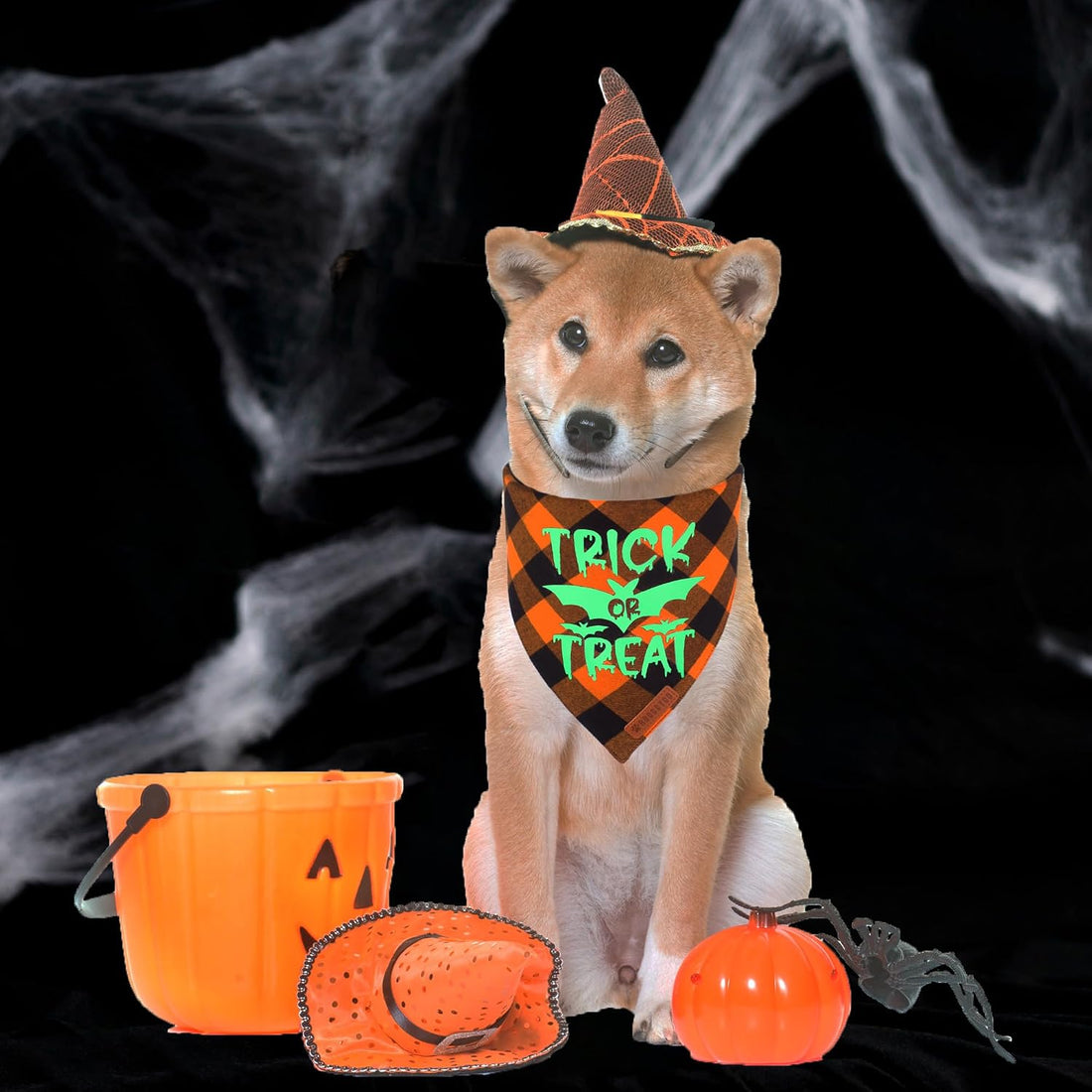 ADOGGYGO Halloween Dog Bandanas, Glow in Dark Plaid Dog Scarf
