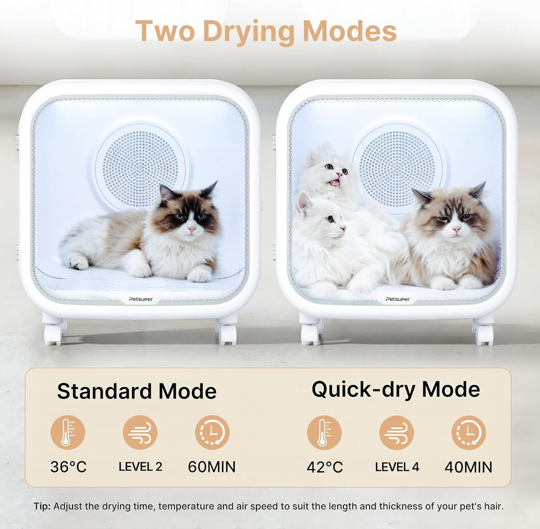 Upgrade 75L Large Automatic Cat Dryer Box with Pet Towel -360° Rapid