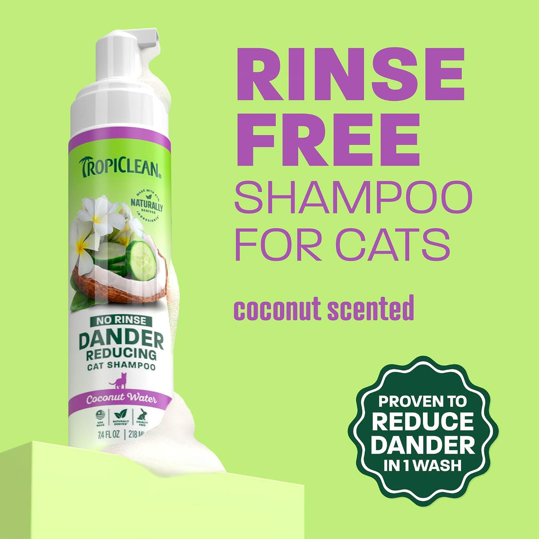 TropiClean No Rinse Waterless Cat Shampoo | Dandruff Treatment