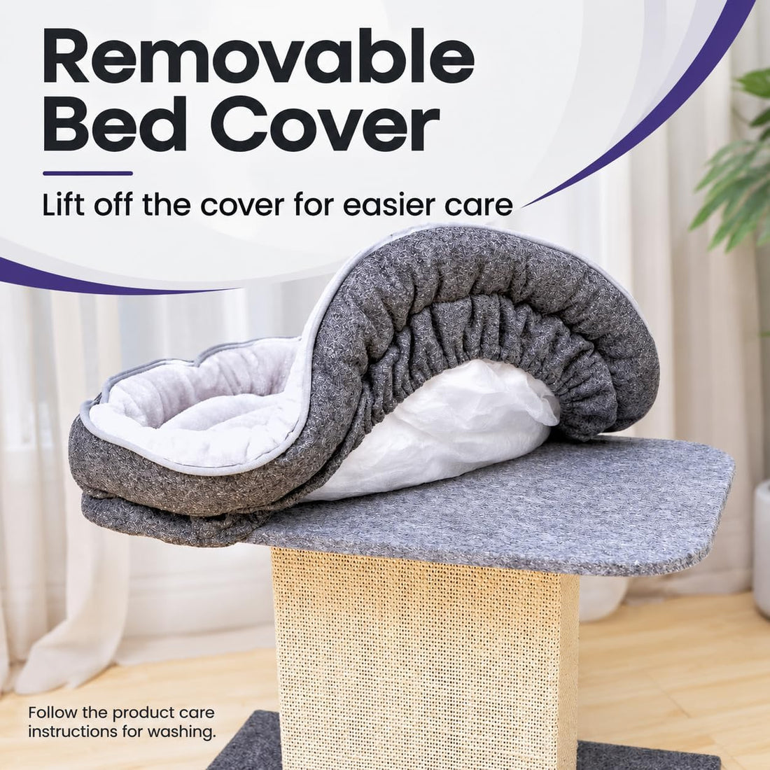 Catry Cat Perch with Washable Replaceable Bed & Wide Sisal Scratching