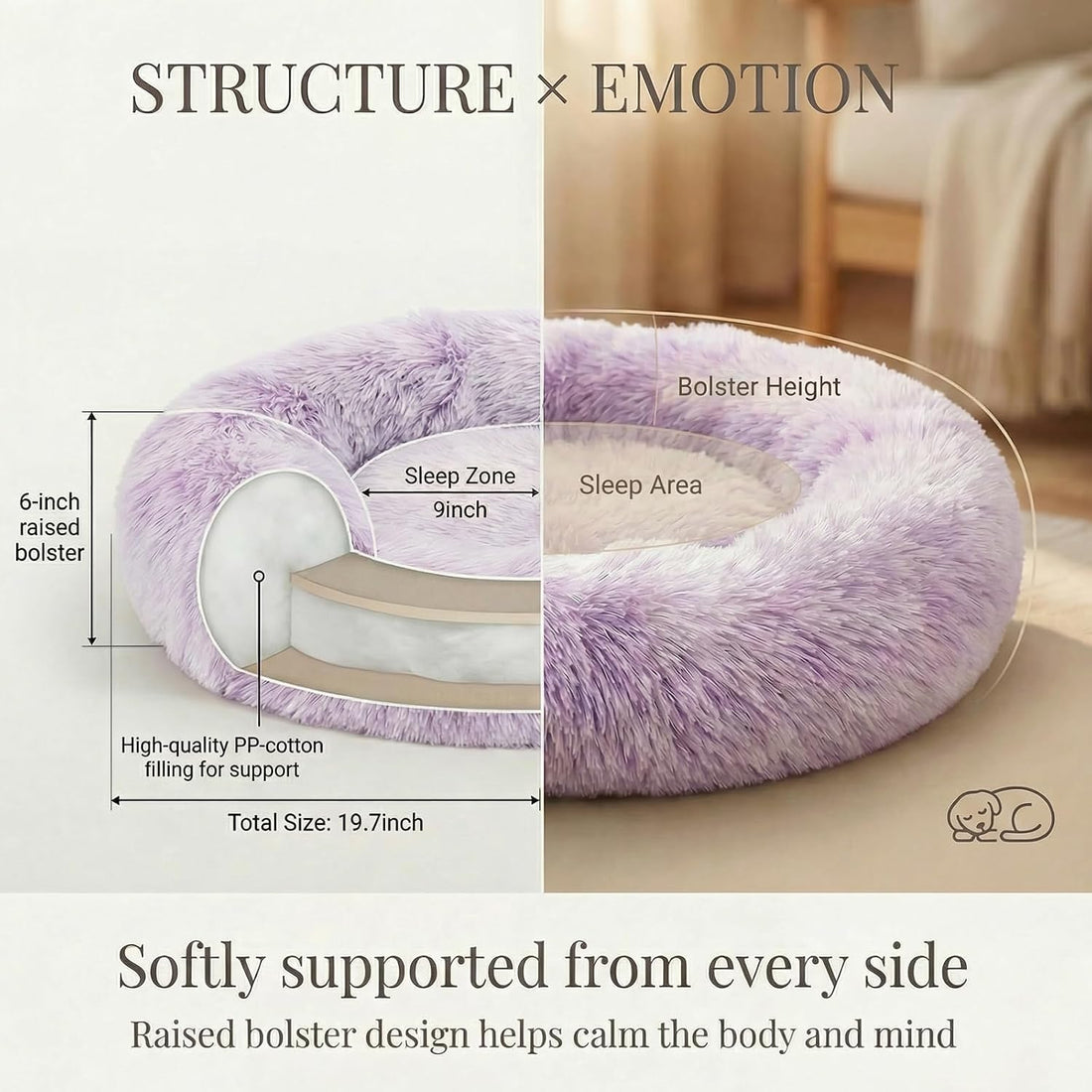 nononfish Cozy Calming Dog Bed,Soft Plush Donut Pet Bed