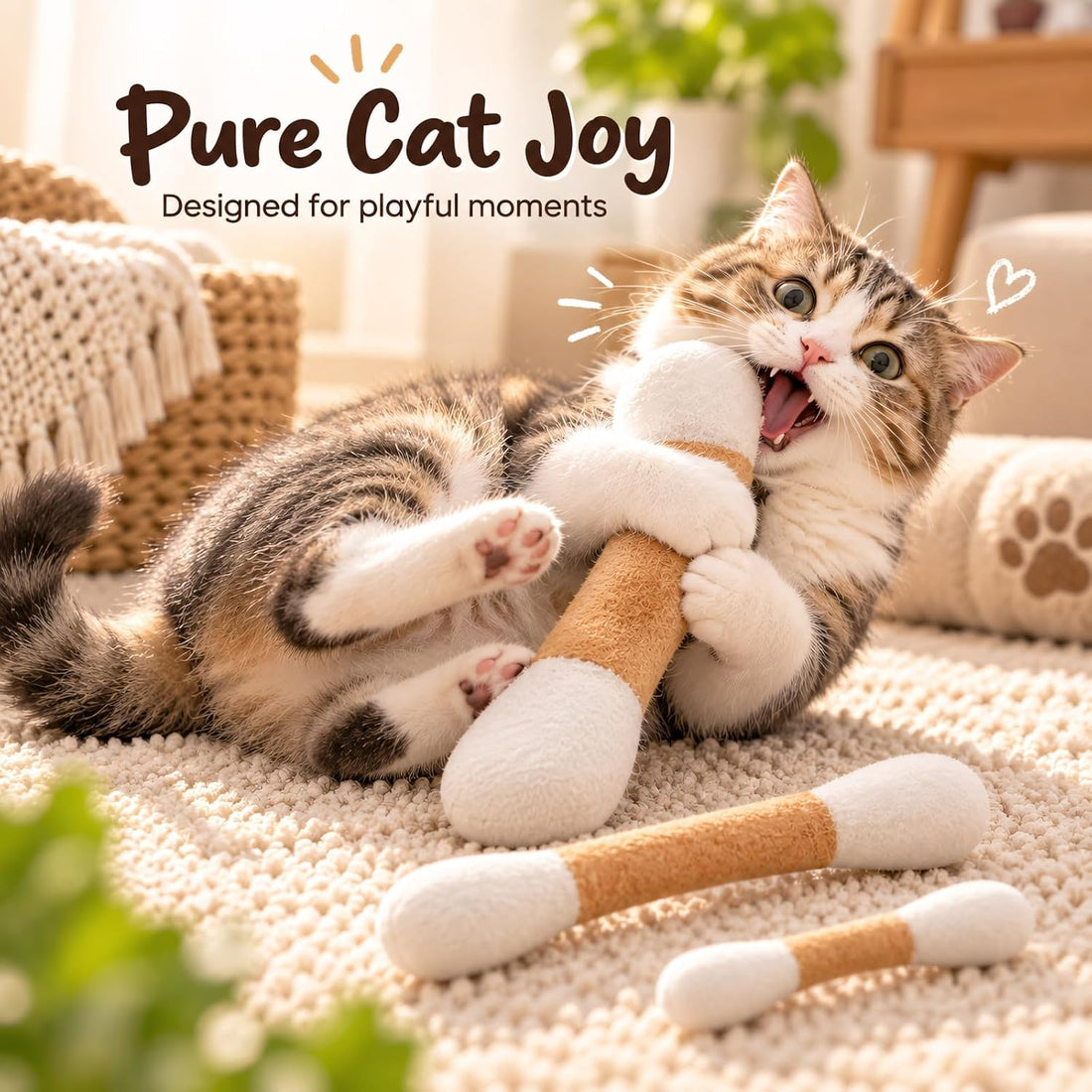 Cat Toys for Indoor Cats, Cotton Swab Cat Toy 3 Pack