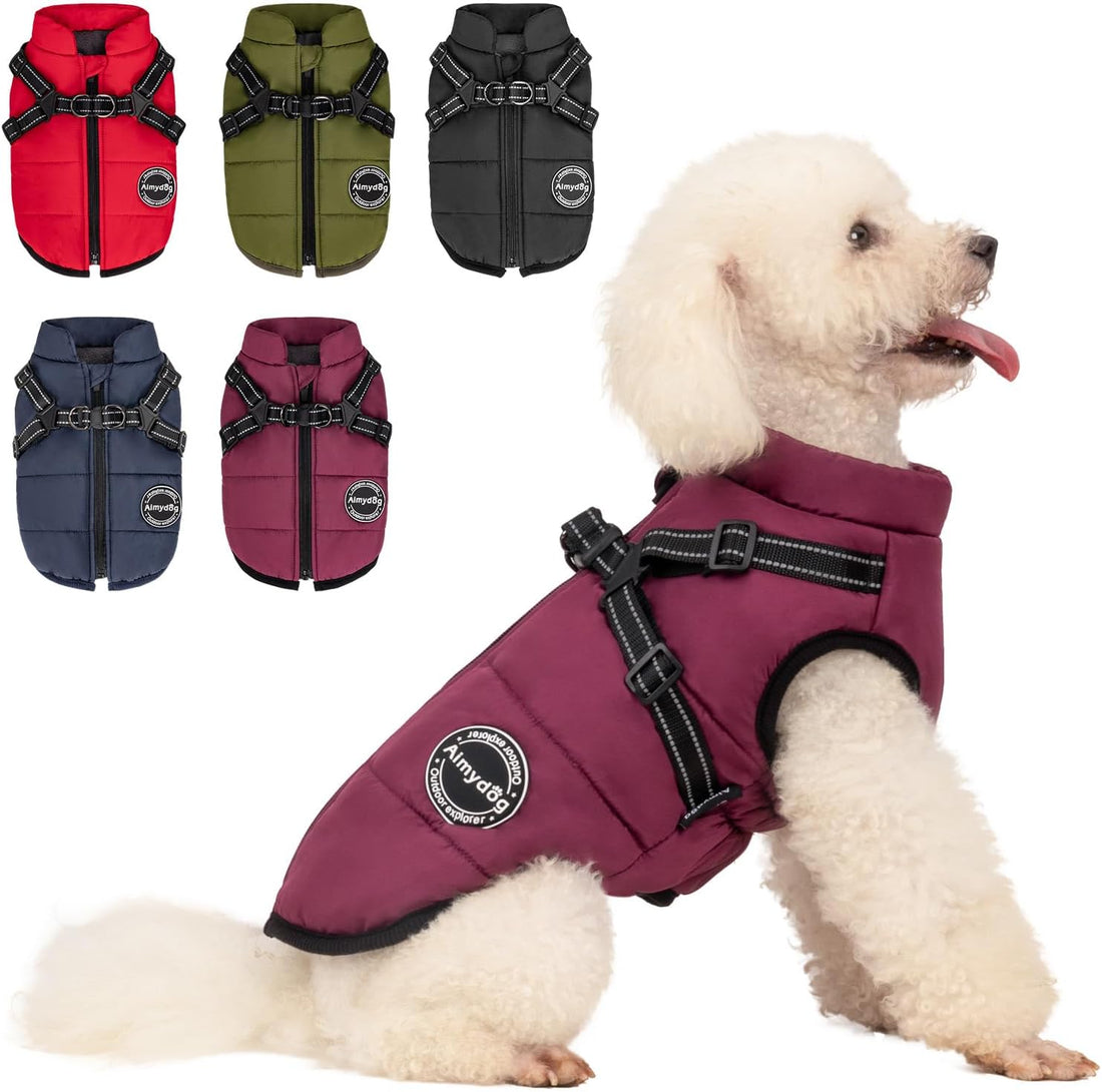 Warm Dog Winter Coat, Dog Cold Weather Jacket with Built-in Harness