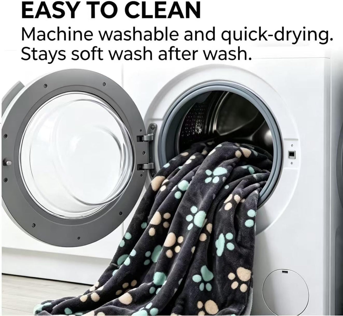 CADONO Fluffy Premium Flannel Dog Blanket Washable Paw Printed Throw