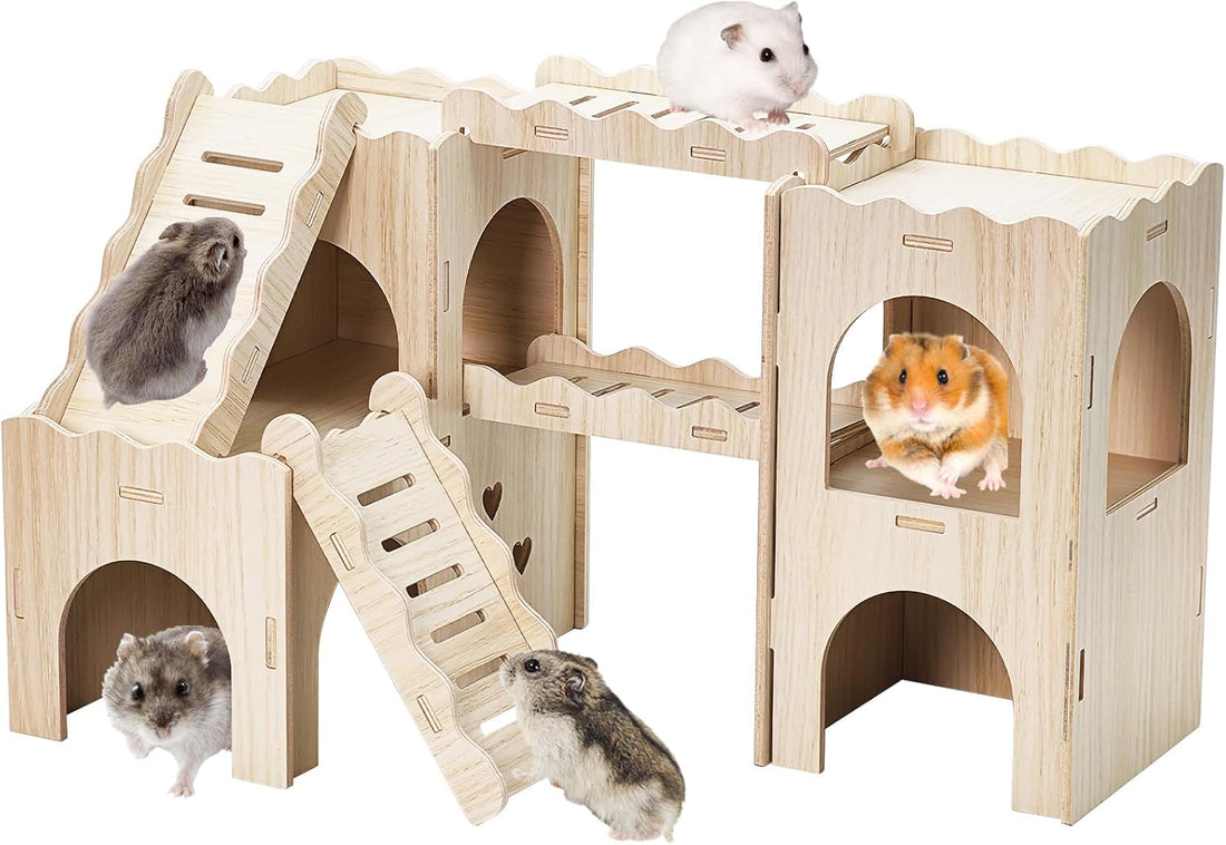 BNOSDM Large Wooden Hamster Hideout Playground with Climbing Ladders