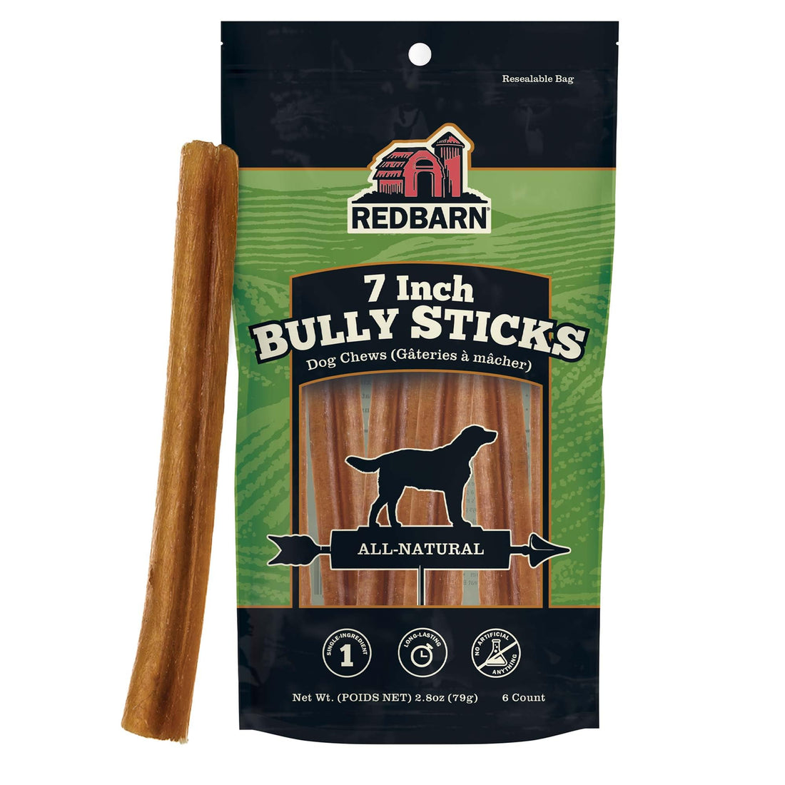 Redbarn Premium Bully Sticks for Dogs - 7 Inch, 6 Count - Long Lasting