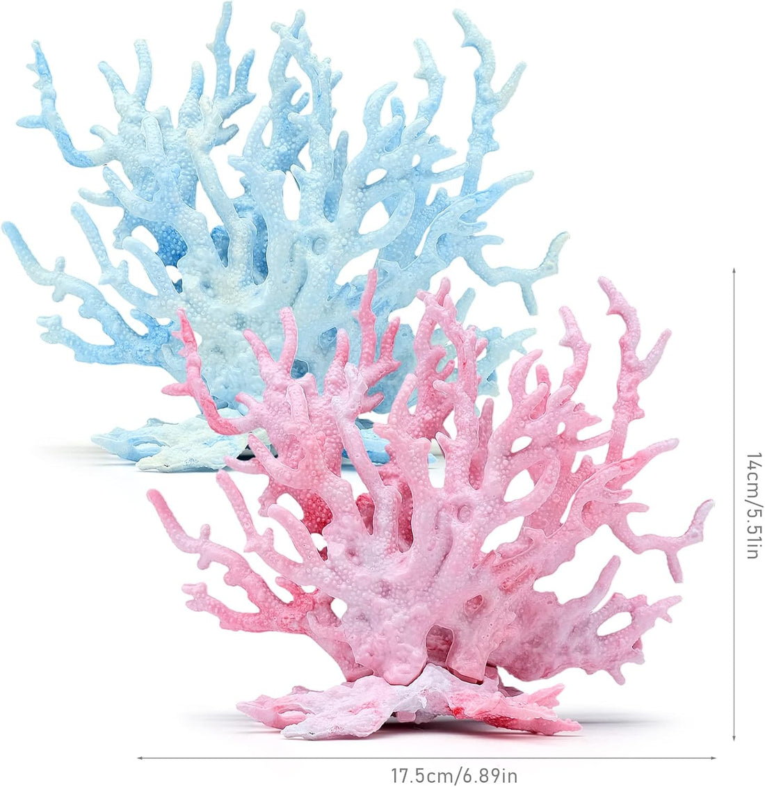 2 PCS Aquarium Coral Ornament, Blue Pink Coral Reef Decor