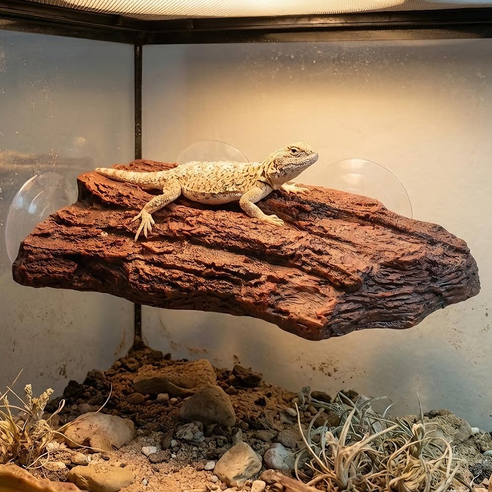 Turtle Basking Platform, Resin Bark‑Textured Turtle Dock with 3