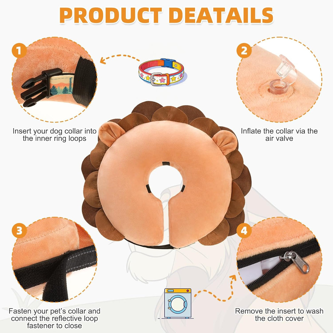 KOOLTAIL Inflatable Dog Cone Collar Alternative After Surgery, M+