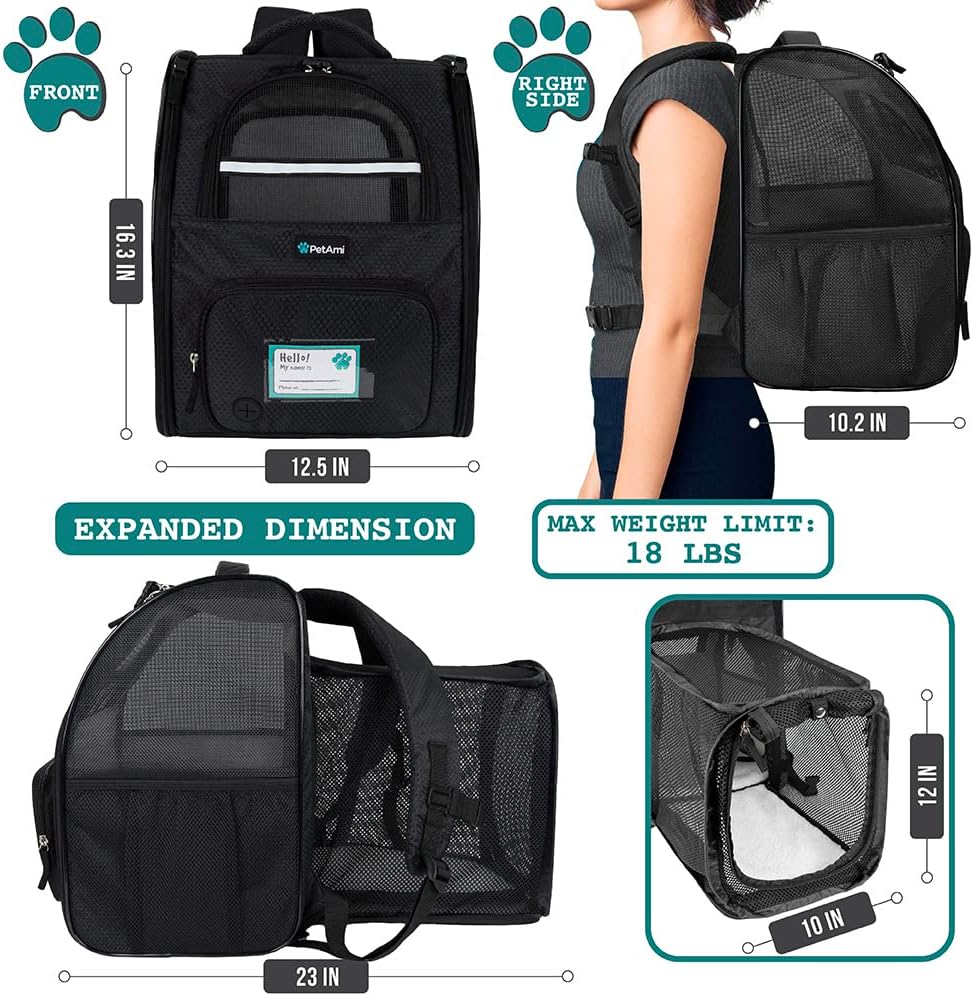 PetAmi Expandable Dog Cat Backpack Carrier, Airline Approved