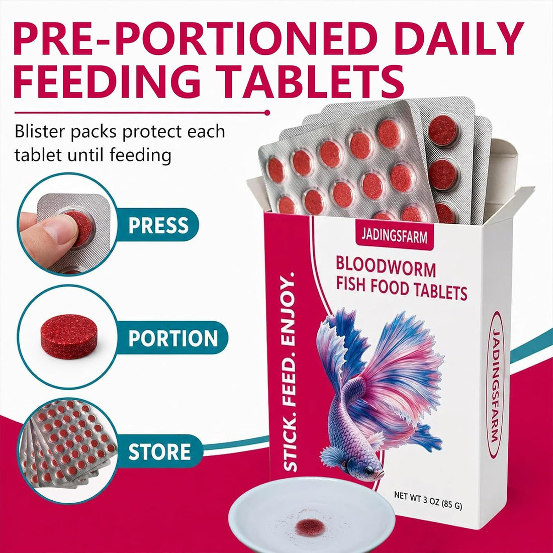 Bloodworm Fish Food Tablets, 175 Tabs, Stick-On Tablets for Betta