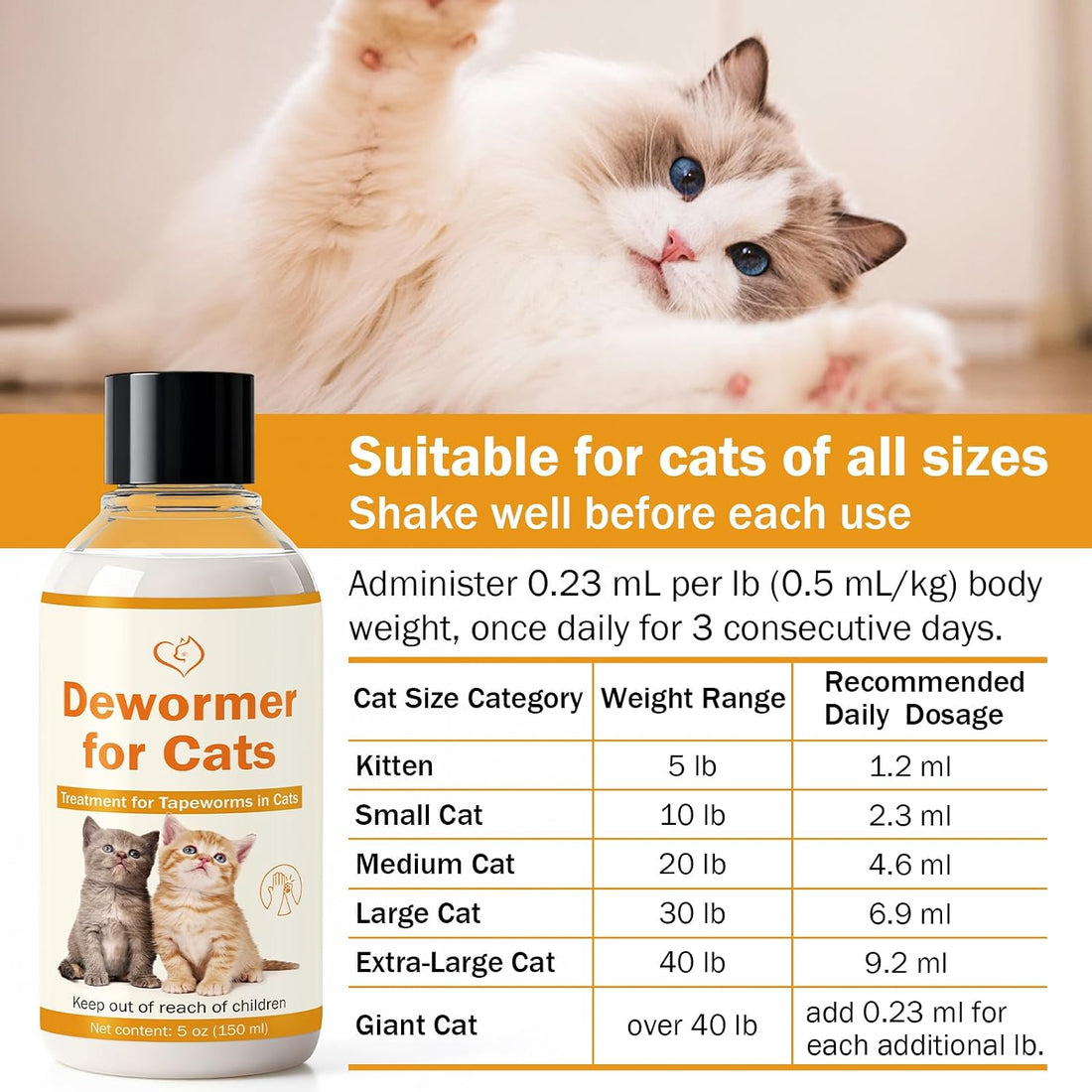 Cat Dewormer, Tapeworm Dewormer for Cats & Kittens, 2 Weeks & Older