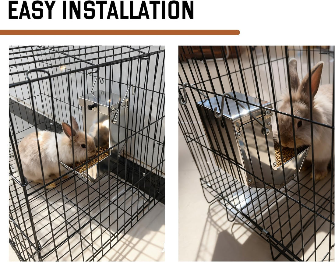 Rabbit Feeder - Small Animal Stainless Steel Gravity Feeding Trough