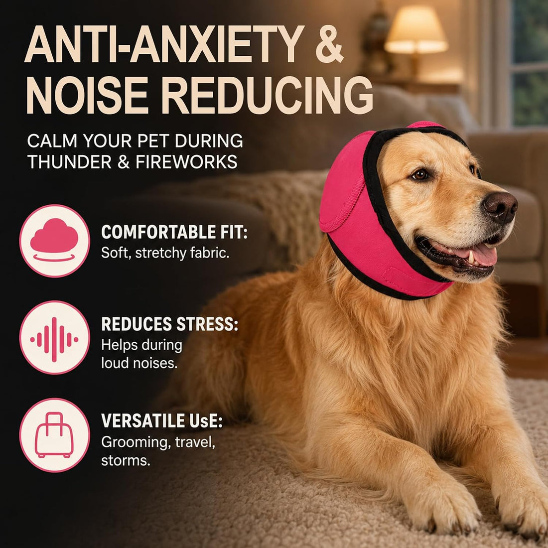 Dog Head Wrap for Noise Protection, Pink: