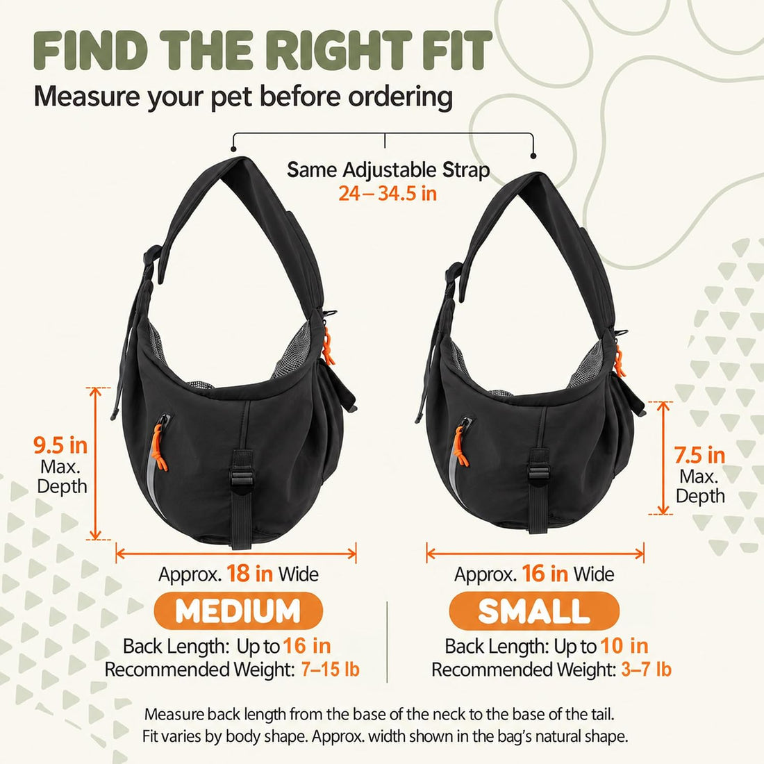 Dog Sling Carrier, Adjustable Depth, 3 Pockets, Medium
