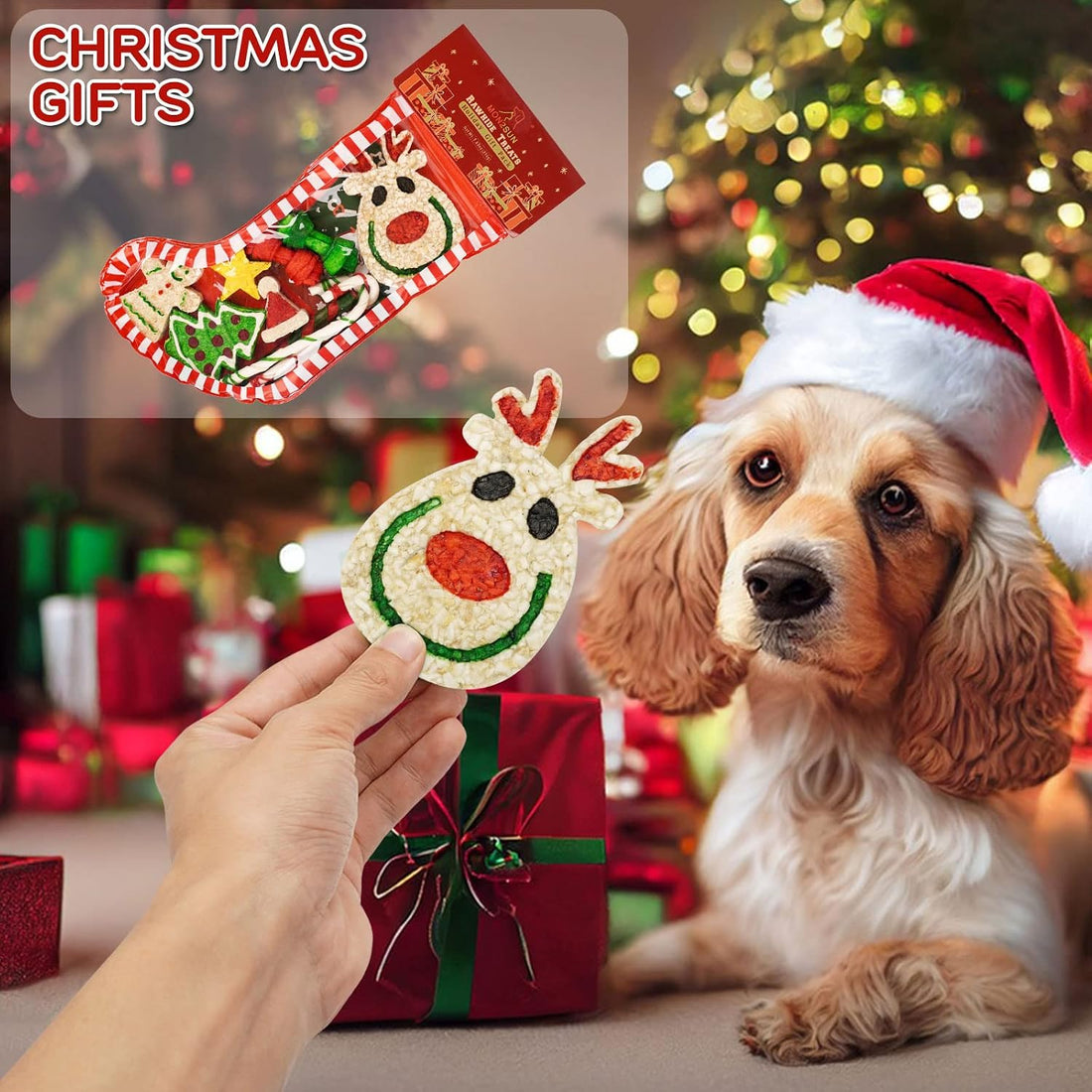 MON2SUN Dog Treats, Christmas Rawhide Stocking, 7.63oz