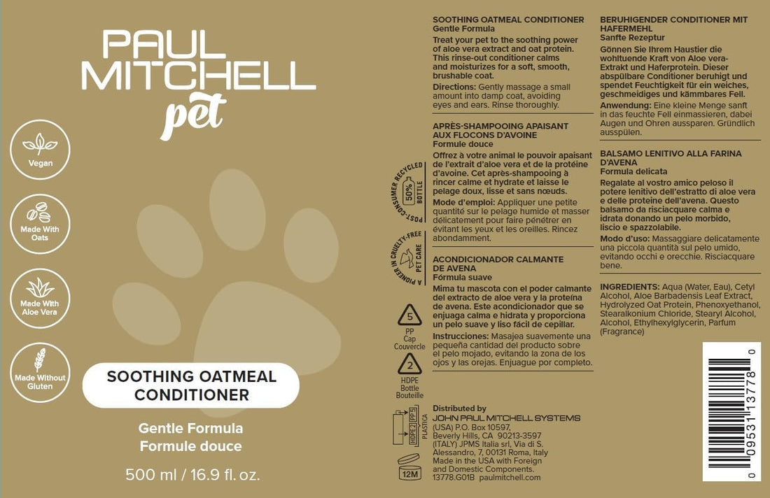 Paul Mitchell Pet Soothing Oatmeal Conditioner, Gentle Formula