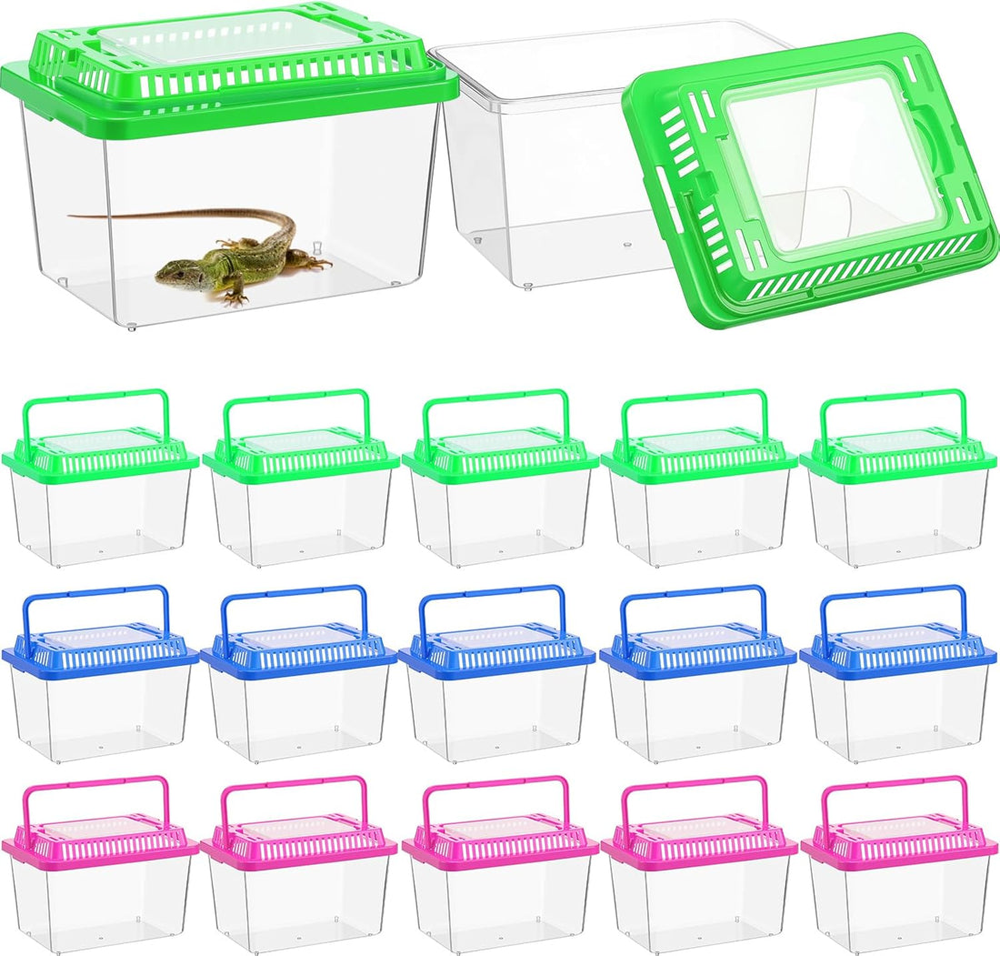 LemonRoad 15 Pcs Plastic Reptile Terrarium Carrier Cage