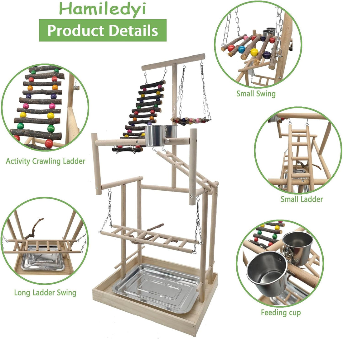 Hamiledyi 4 Layers Large Bird Playground 32" H Pet Parrot Playstand