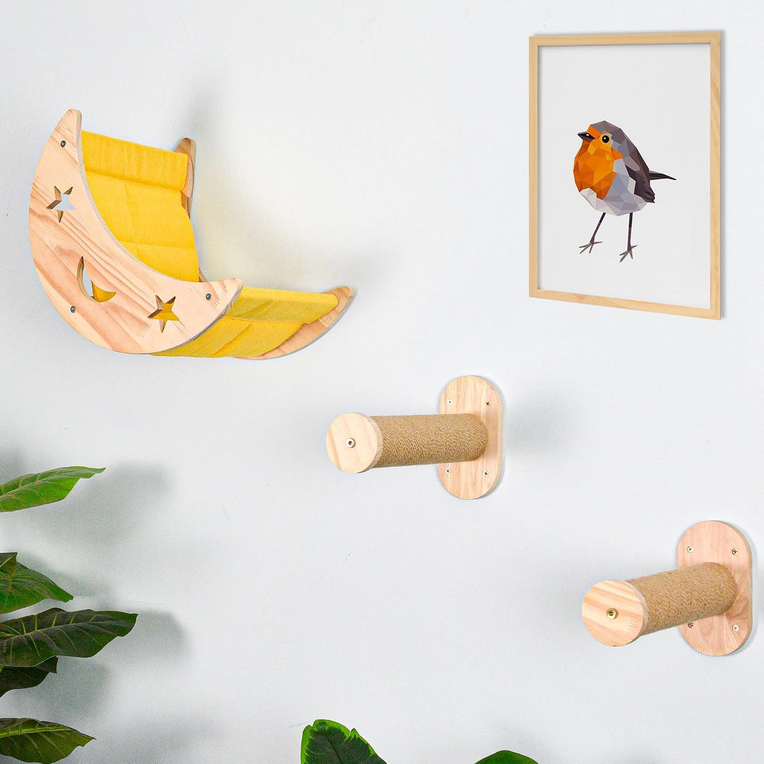 Wall Cat Bed Moon Hammock Wall Mounted Shelf with 2 Steps Climbing