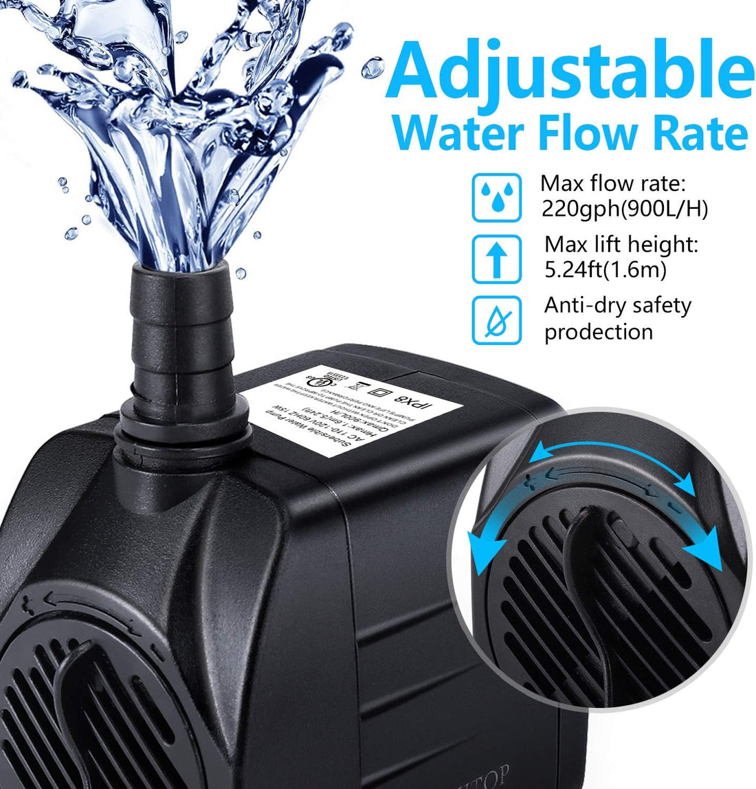 CWKJ Fountain, 2 Packs 220GPH Submersible Water Pump for Pond Aquarium