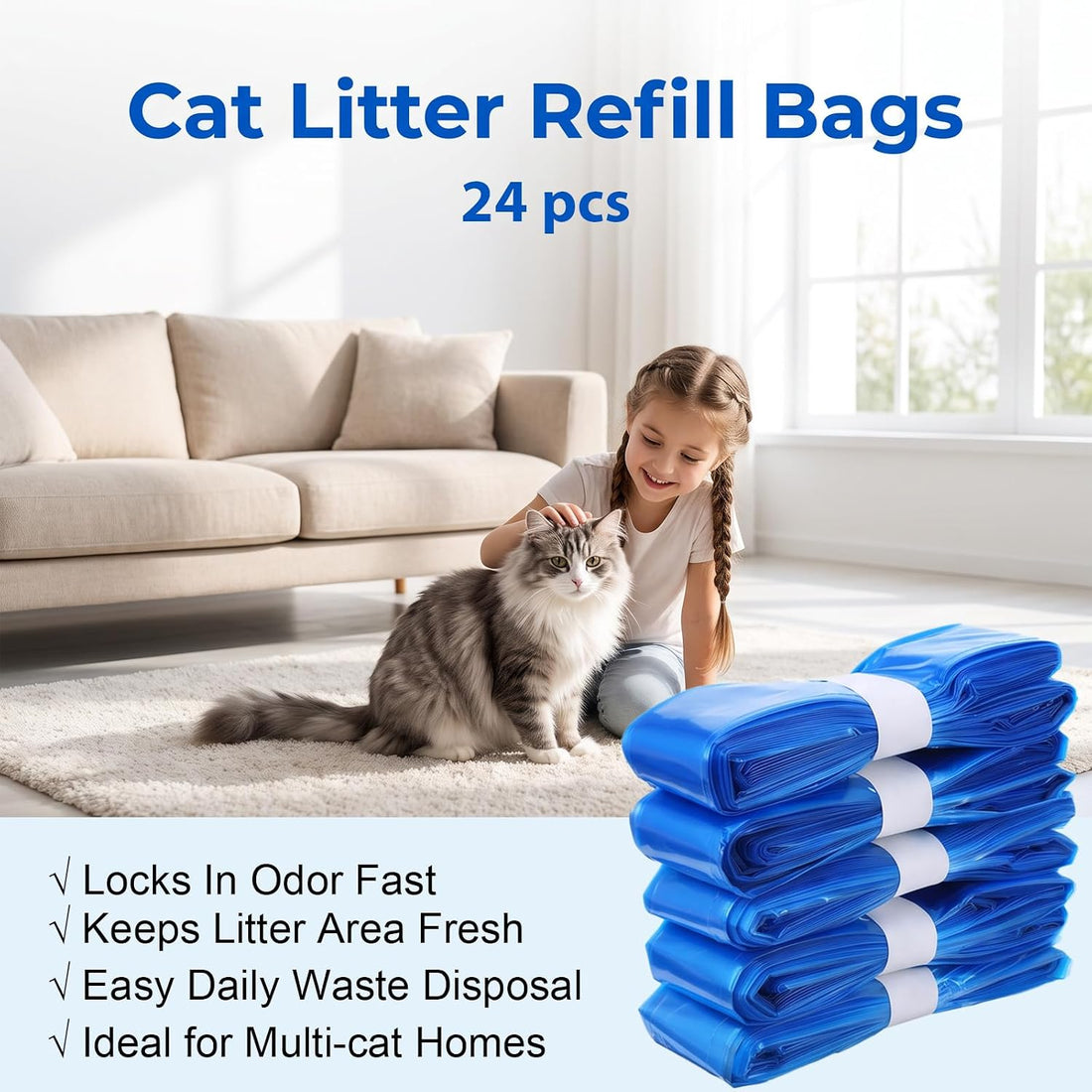 24 Pcs Cat Litter Refill Bags, Durable Universal Cat Litter Refills