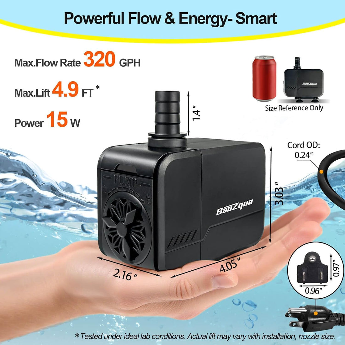 320GPH Submersible Water Pump, Fountain Pump for Aquarium & Pond