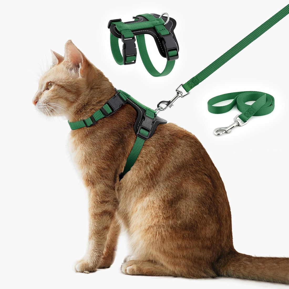 Plutus Pet Adjustable Cat Harness and Leash Set, with Leather Trim