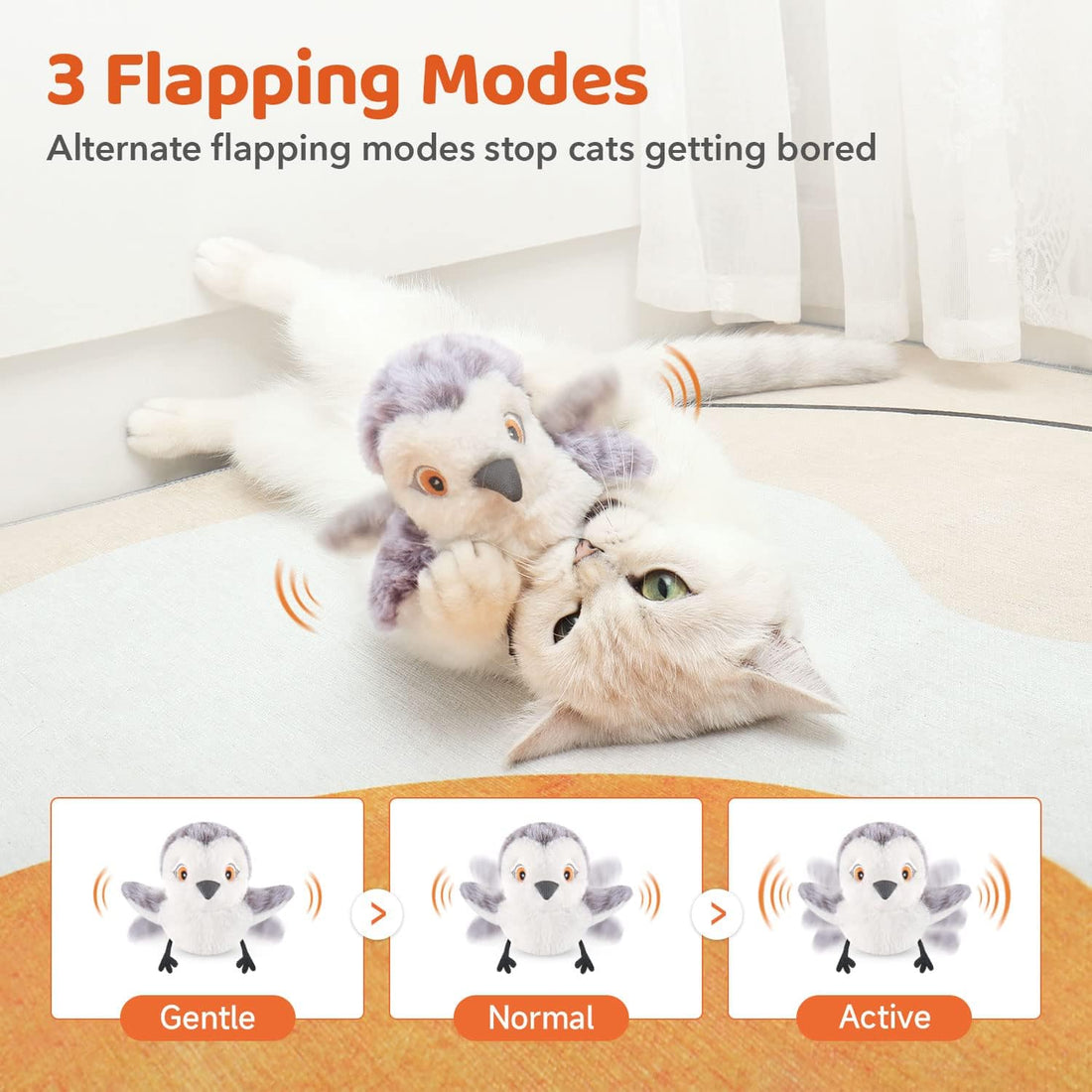 Potaroma Flapping Owl Cat Toys, Lifelike Bird Chirp