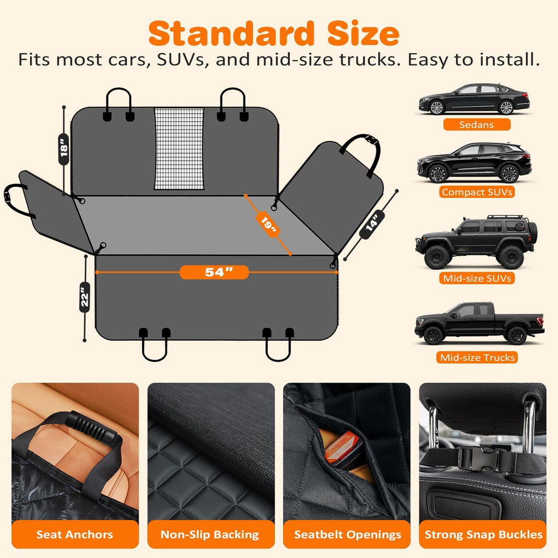 URPOWER 4 in 1 Dog Car Seat Cover for Back Seat