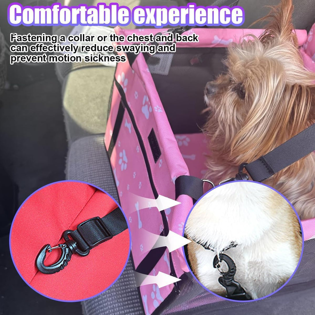 Pet Car Seat, Waterproof Oxford Dog Car Booster Seats, Pink Bone