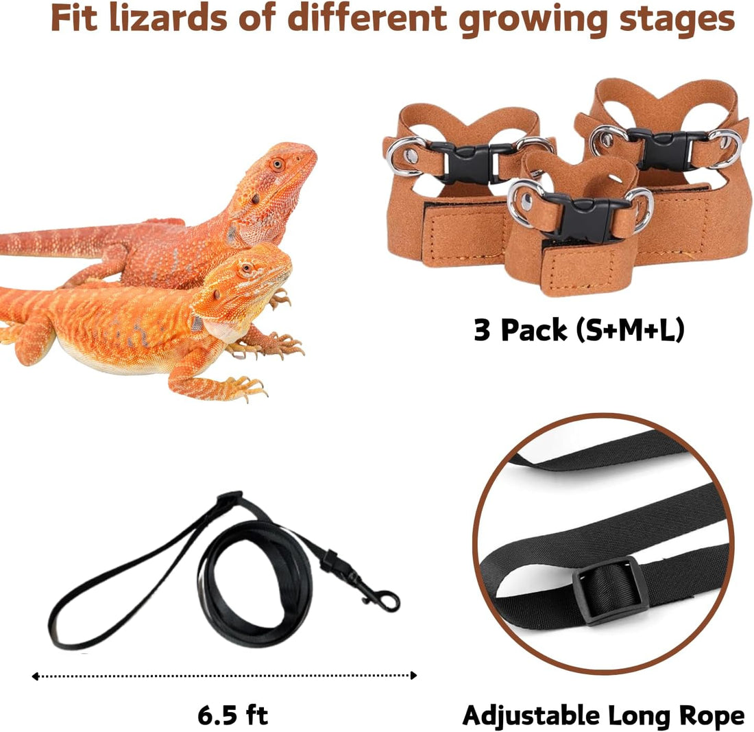 3 Pack Bearded Dragon Harness and Leash Set