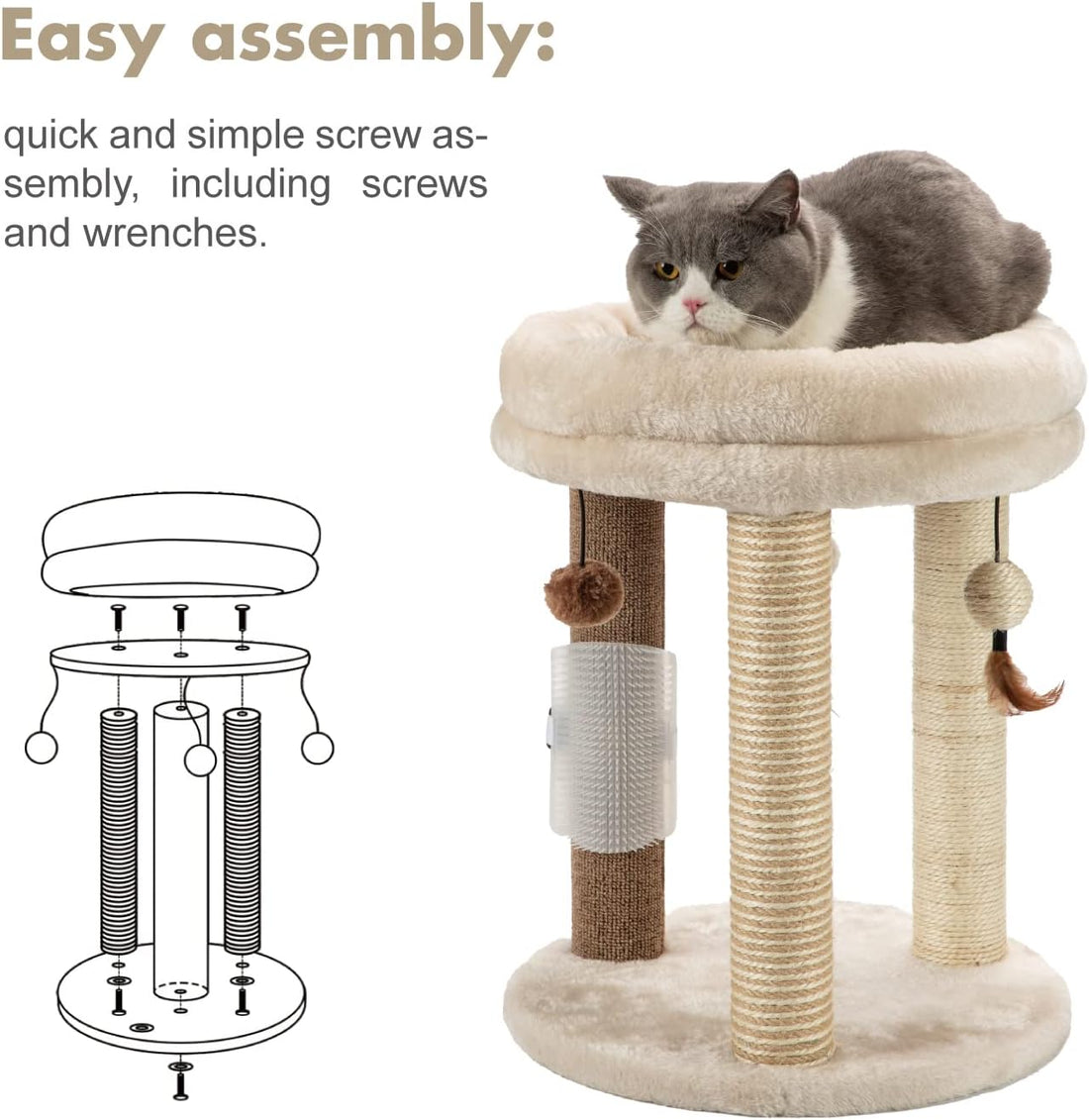 MECOOL 4in1 Small Cat Tree,Scratching Post with Tower Soft Bed