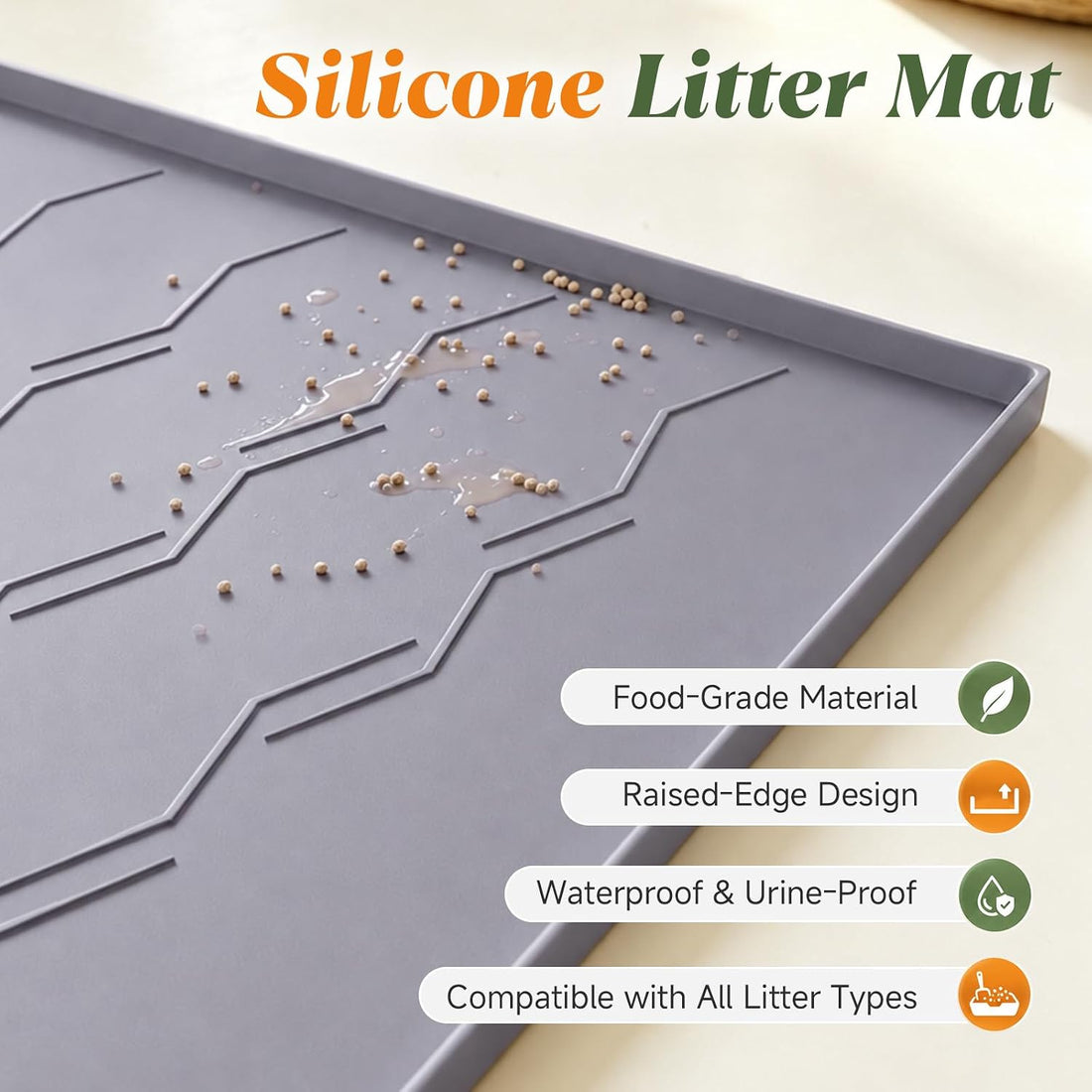 Songrey Silicone Cat Litter Mat 34" x 22", Large Litter Trapping Mat
