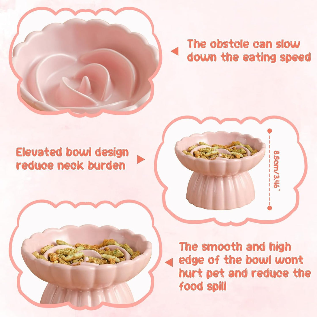 Ceramic Raised Slow Feeder Cat Bowl with Lick Mat